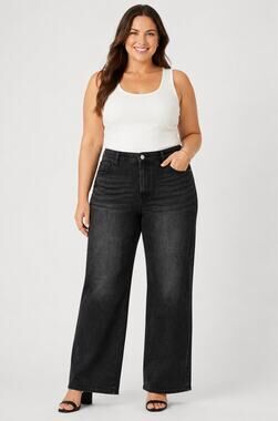 The Fine Print Womens High Rise Wide Leg Denim Jeans Black Size 20P NWT